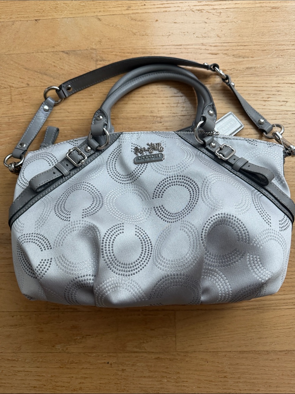Coach Silver Gray Circle Jacquard Satchel with Dark Gray Trim